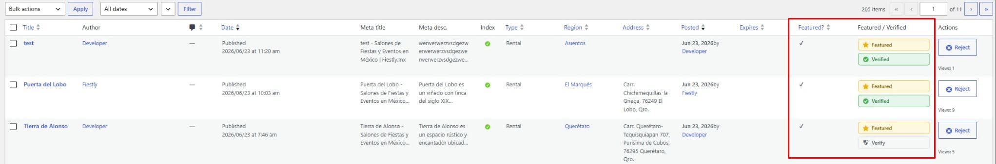 Listeo Admin – Quick Featured / Verified Toggles for Listings