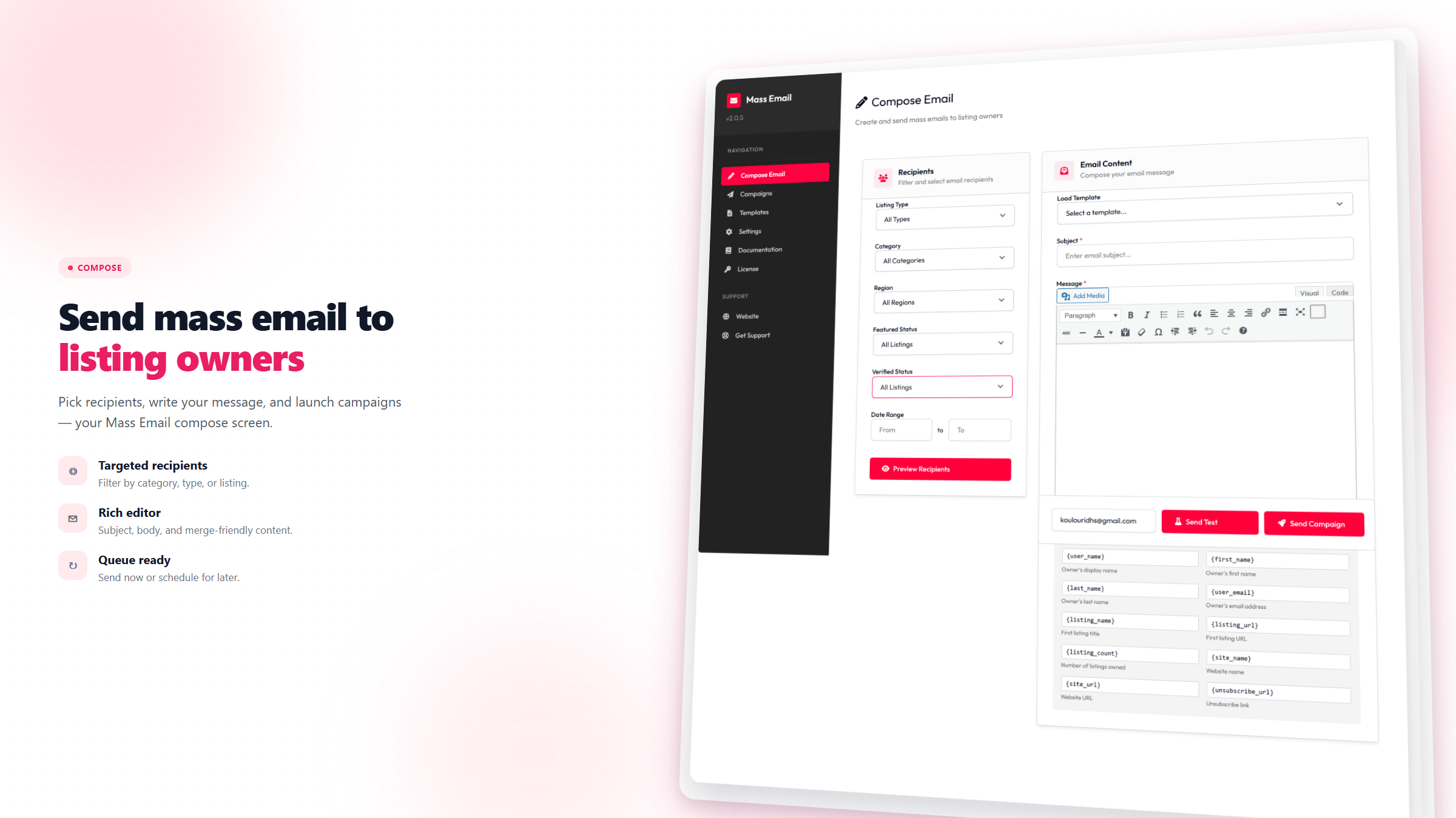 Mass Email for Listeo