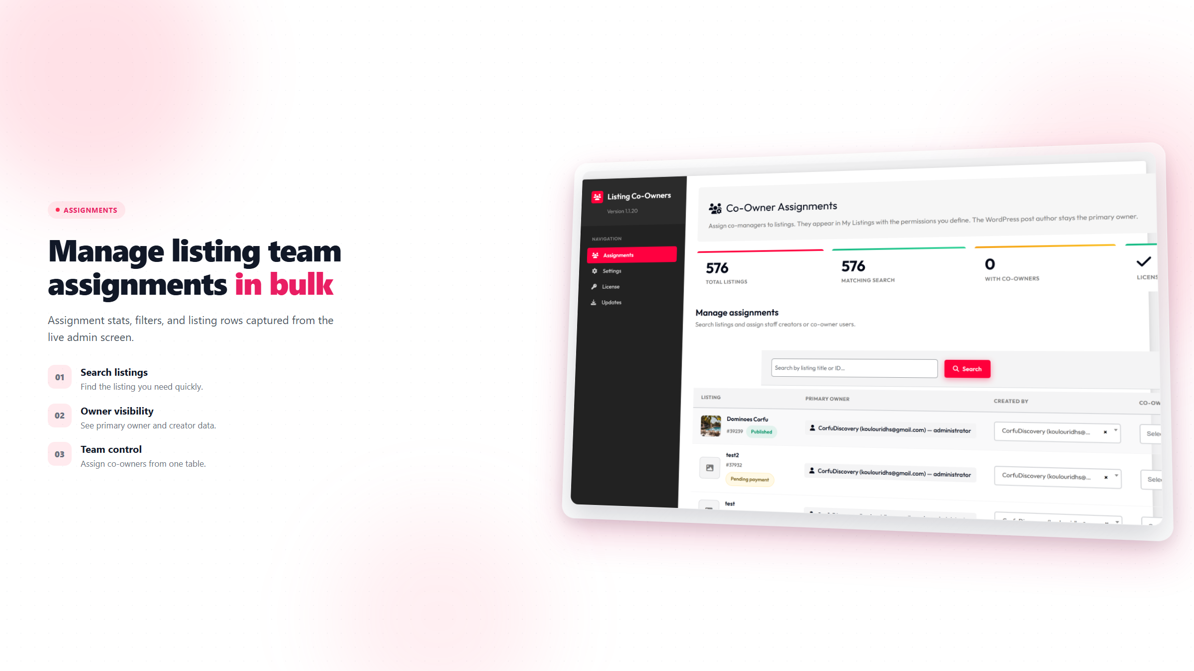 Listings Co-Owners for Listeo